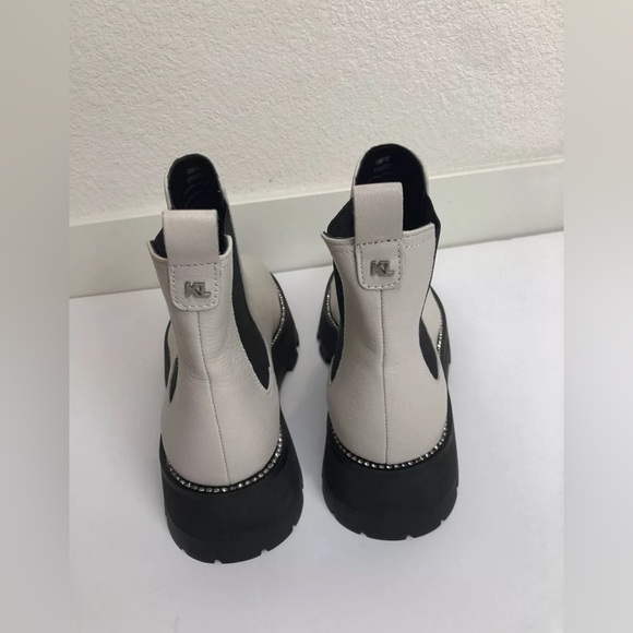 Karl Lagerfeld Paris Womens Beige Mayde Toe Block Heel Leather Chelsea Sz 10 - Picture 7 of 11